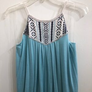 Blue Tank with Embroidered Design